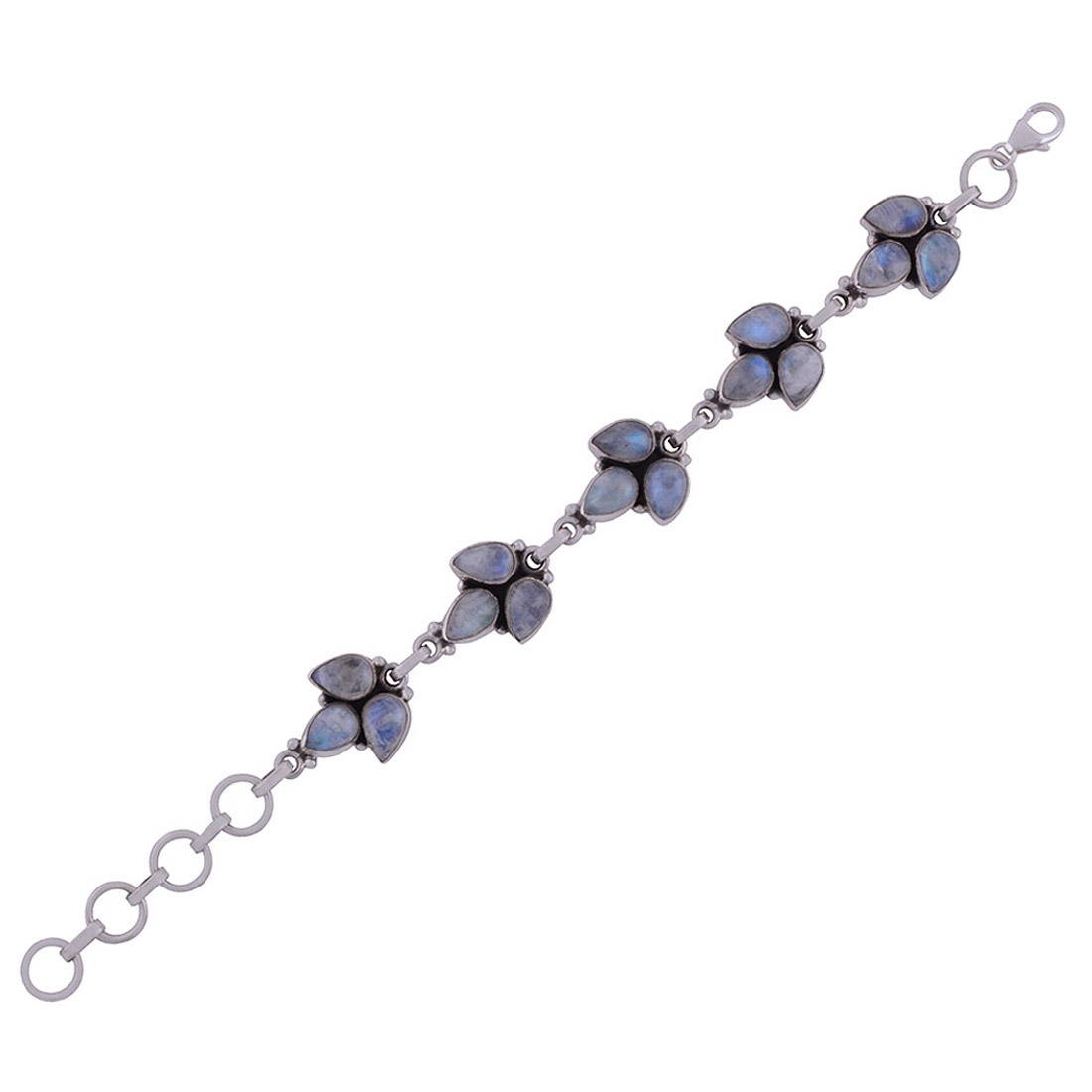 Rainbow Natural Gemstone 925 Sterling Solid Silver Drop Cabochon Handmade Bracelet