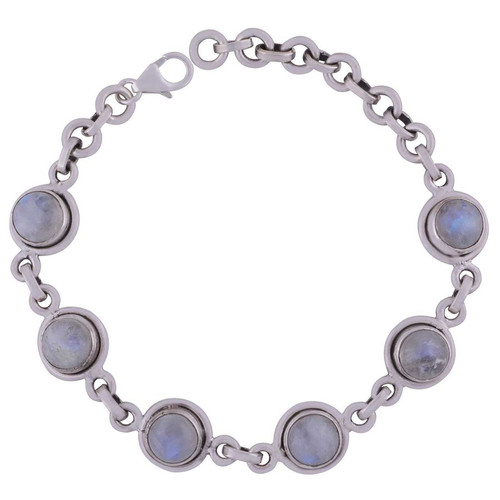 Rainbow Natural Gemstone 925 Sterling Solid Silver Round Cabochon Handmade Bracelet