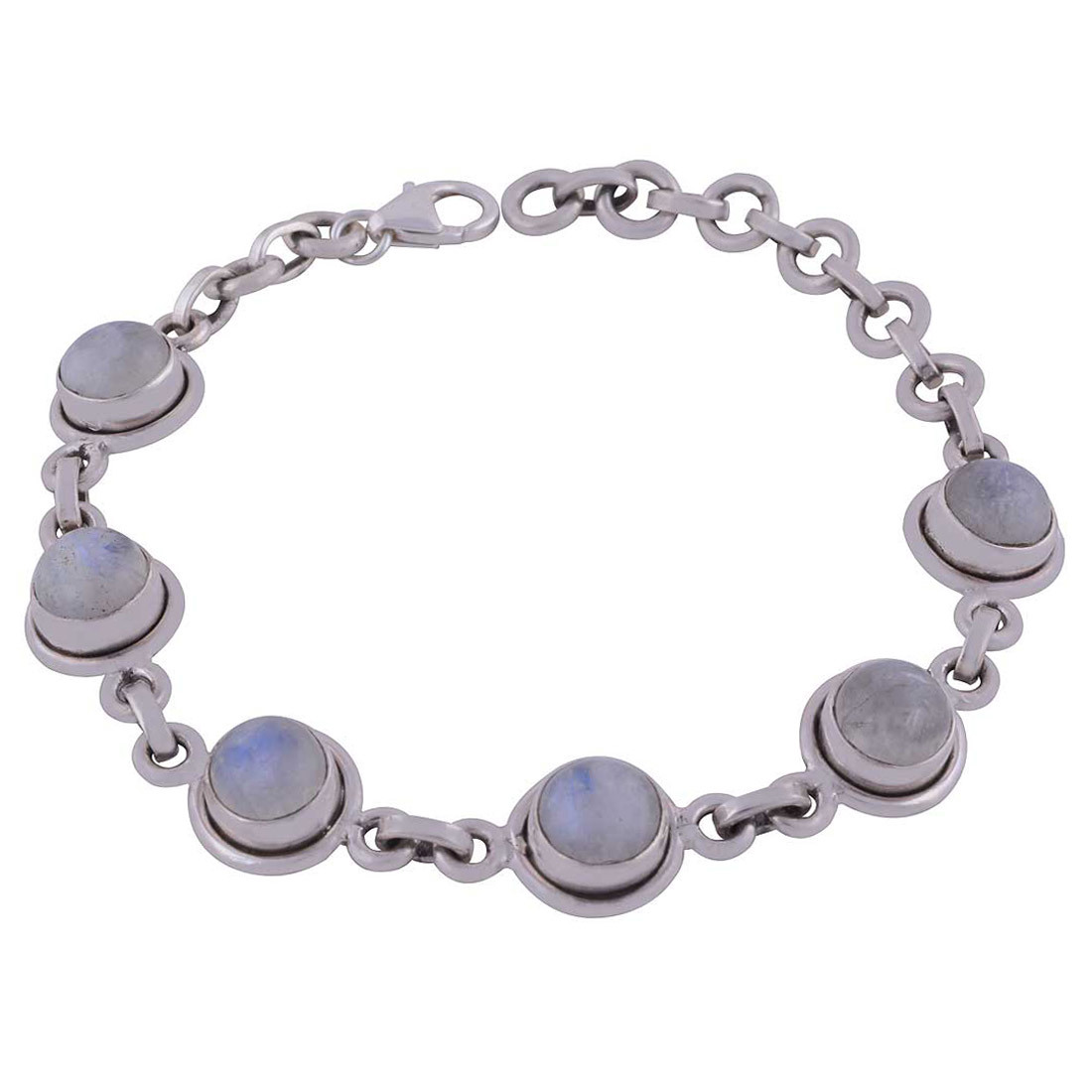 Rainbow Natural Gemstone 925 Sterling Solid Silver Round Cabochon Handmade Bracelet