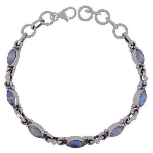 Rainbow Natural Gemstone 925 Sterling Solid Silver Marquise Cabochon Handmade Bracelet