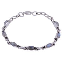 Rainbow Natural Gemstone 925 Sterling Solid Silver Marquise Cabochon Handmade Bracelet
