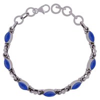 Rainbow Natural Gemstone 925 Sterling Solid Silver Marquise Cabochon Handmade Bracelet