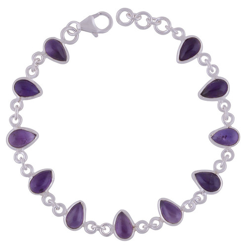 Amethyst Natural Gemstone 925 Sterling Solid Silver Pear Cabochon Handmade Bracelet