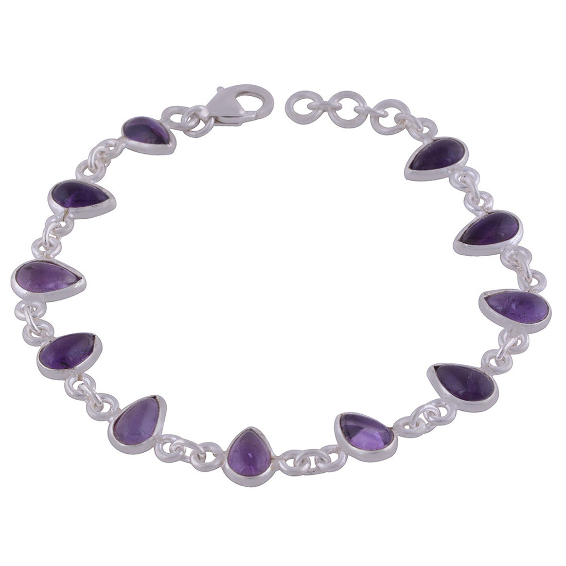 Amethyst Natural Gemstone 925 Sterling Solid Silver Pear Cabochon Handmade Bracelet