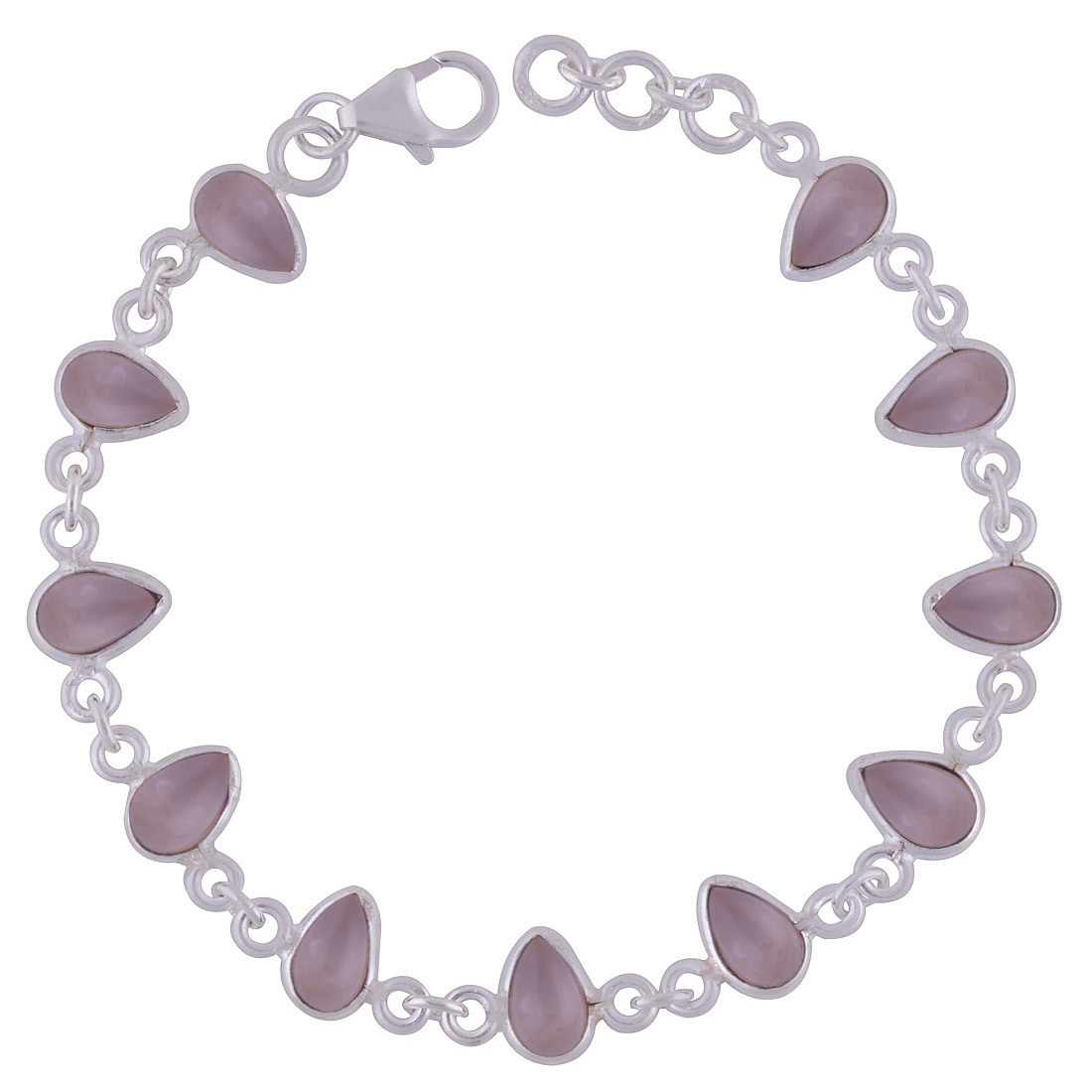 Amethyst Natural Gemstone 925 Sterling Solid Silver Pear Cabochon Handmade Bracelet