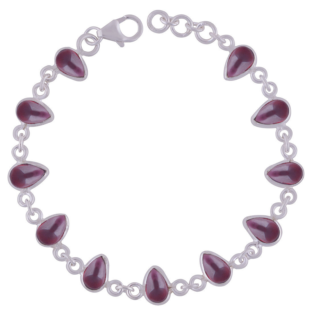 Amethyst Natural Gemstone 925 Sterling Solid Silver Pear Cabochon Handmade Bracelet