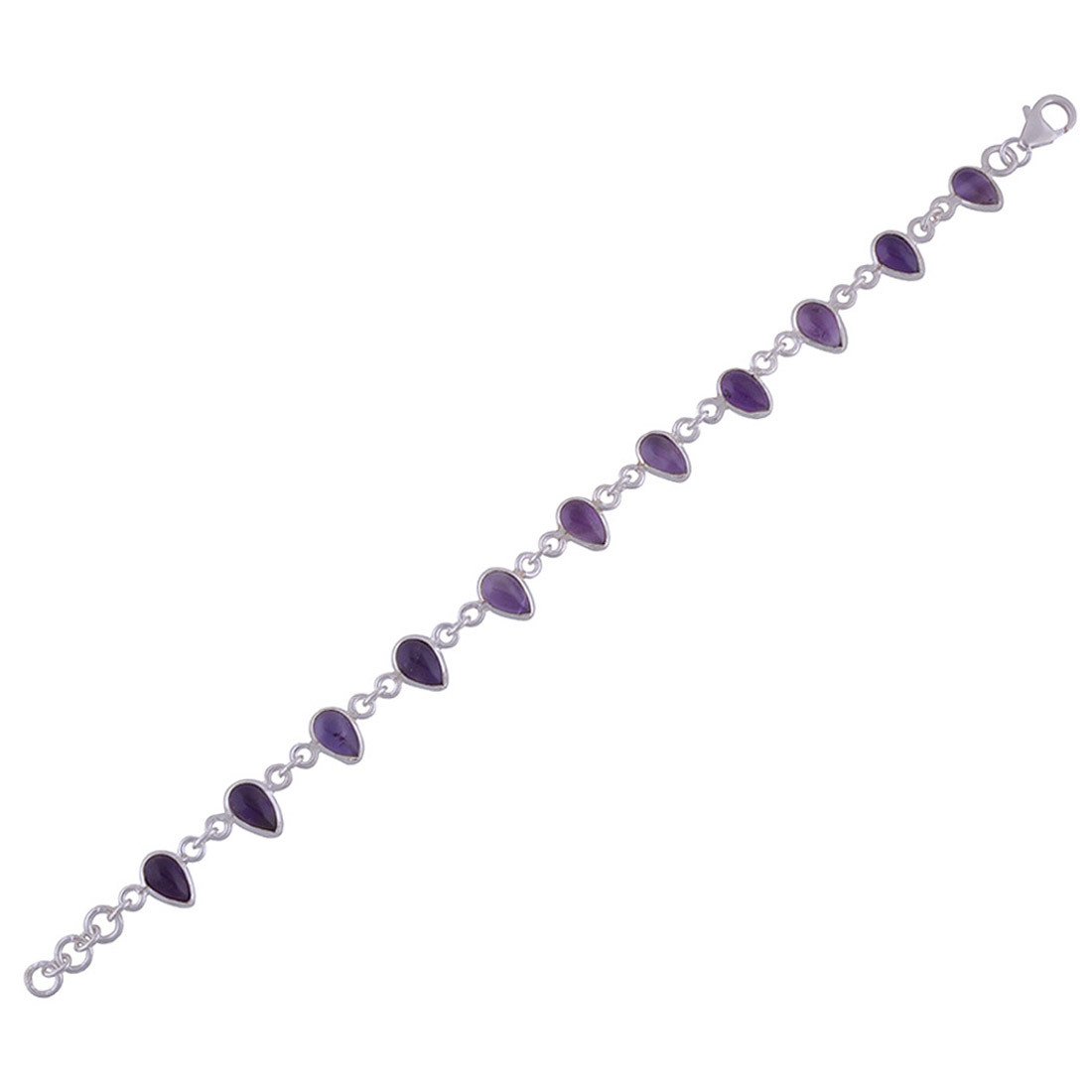 Amethyst Natural Gemstone 925 Sterling Solid Silver Pear Cabochon Handmade Bracelet