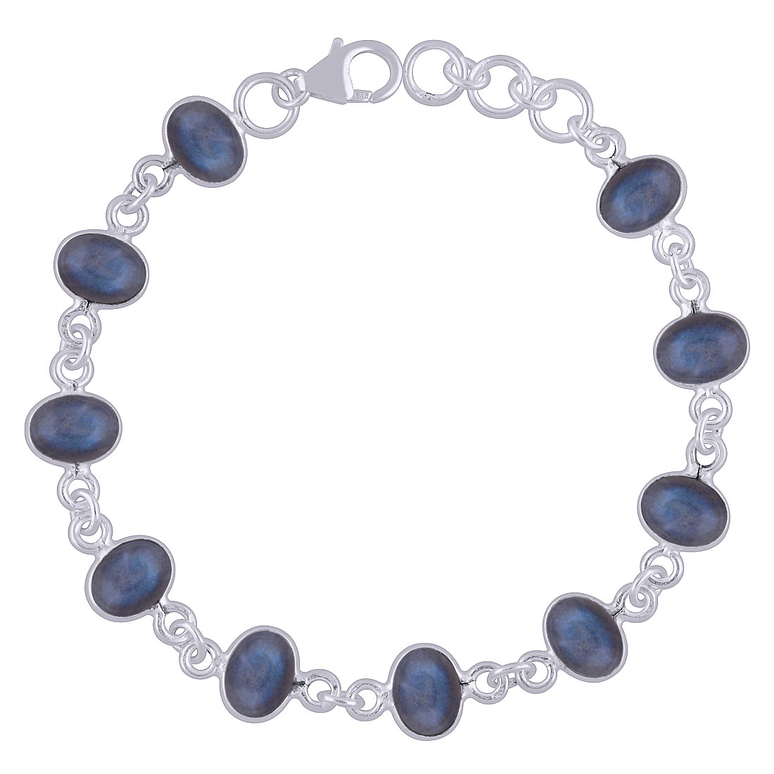Rainbow/blackonyx Natural Gemstone 925 Sterling Solid Silver Oval Cabochon Handmade Bracelet