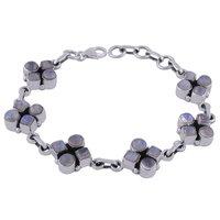 Rainbow Natural Gemstone 925 Sterling Solid Silver Round/square Cabochon Handmade Bracelet