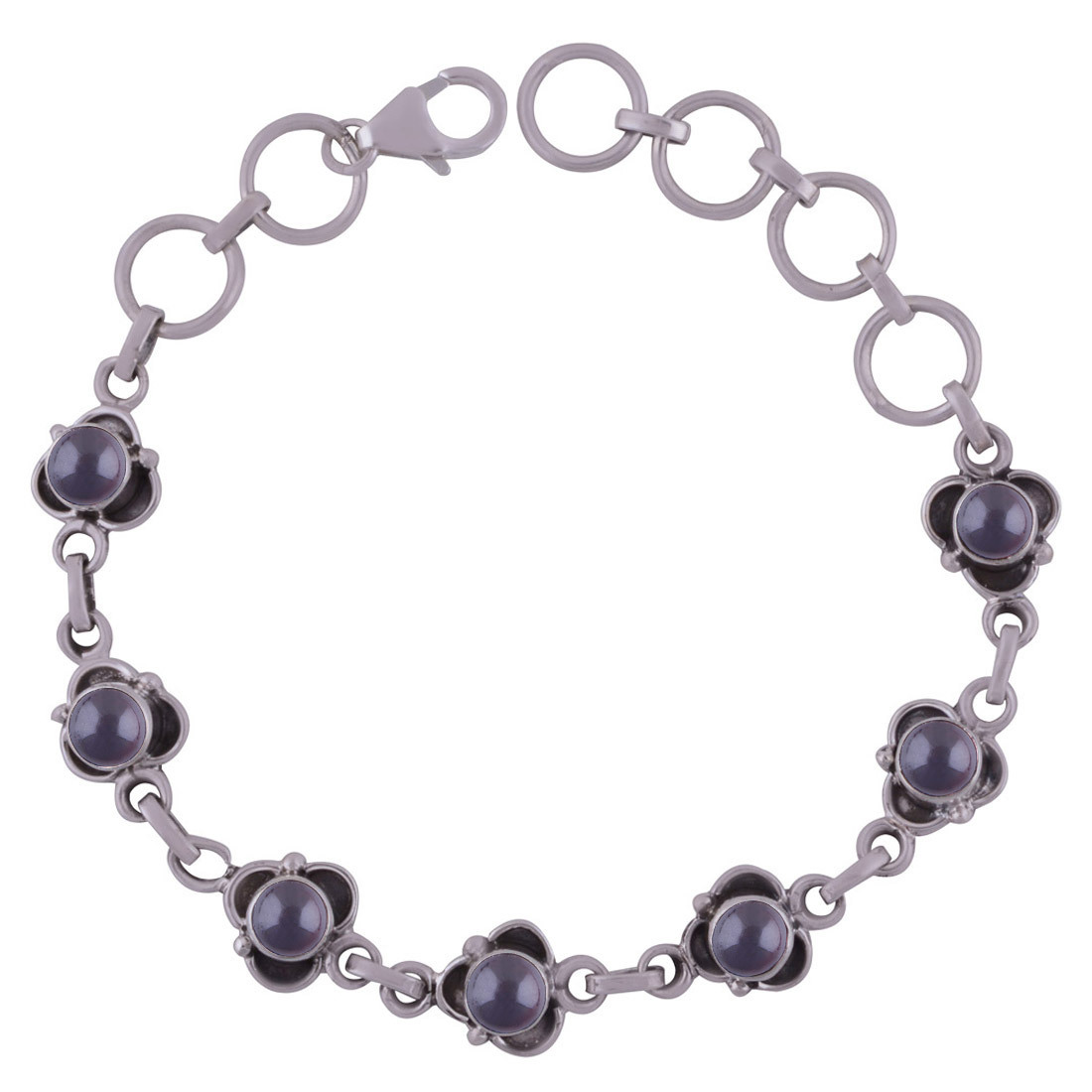 Lapis Natural Gemstone 925 Sterling Solid Silver Round Cabochon Handmade Bracelet
