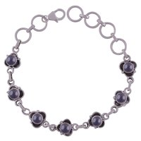 Lapis Natural Gemstone 925 Sterling Solid Silver Round Cabochon Handmade Bracelet
