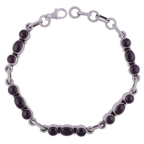 Garnet Natural Gemstone 925 Sterling Solid Silver Round/oval Cabochon Handmade Bracelet