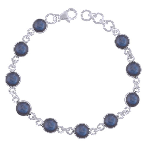 Labradorite Natural Gemstone 925 Sterling Solid Silver Round Cabochon Handmade Bracelet
