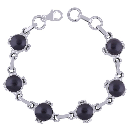 Black Onyx Natural Gemstone 925 Sterling Solid Silver Round Cabochon Handmade Bracelet