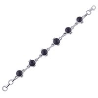 Black Onyx Natural Gemstone 925 Sterling Solid Silver Round Cabochon Handmade Bracelet