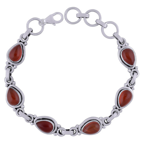 Carnelian Natural Gemstone 925 Sterling Solid Silver Round Cabochon Handmade Bracelet