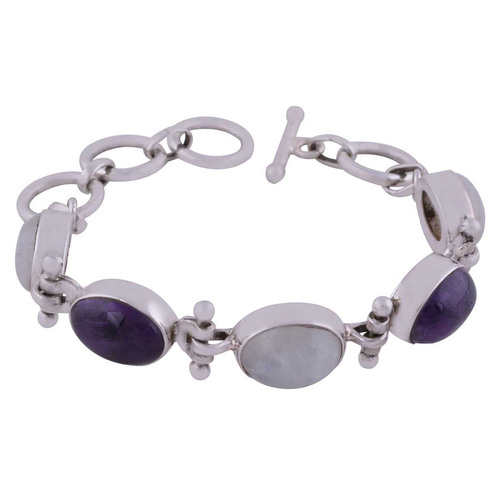 Multiple Natural Gemstone 925 Sterling Solid Silver Oval Cabochon Handmade Bracelet