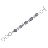 Multiple Natural Gemstone 925 Sterling Solid Silver Oval Cabochon Handmade Bracelet