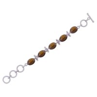 Multiple Natural Gemstone 925 Sterling Solid Silver Oval Cabochon Handmade Bracelet