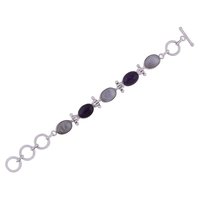 Multiple Natural Gemstone 925 Sterling Solid Silver Oval Cabochon Handmade Bracelet