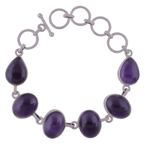 Amethyst Natural Gemstone 925 Sterling Solid Silver Oval/pear Cabochon Handmade Bracelet