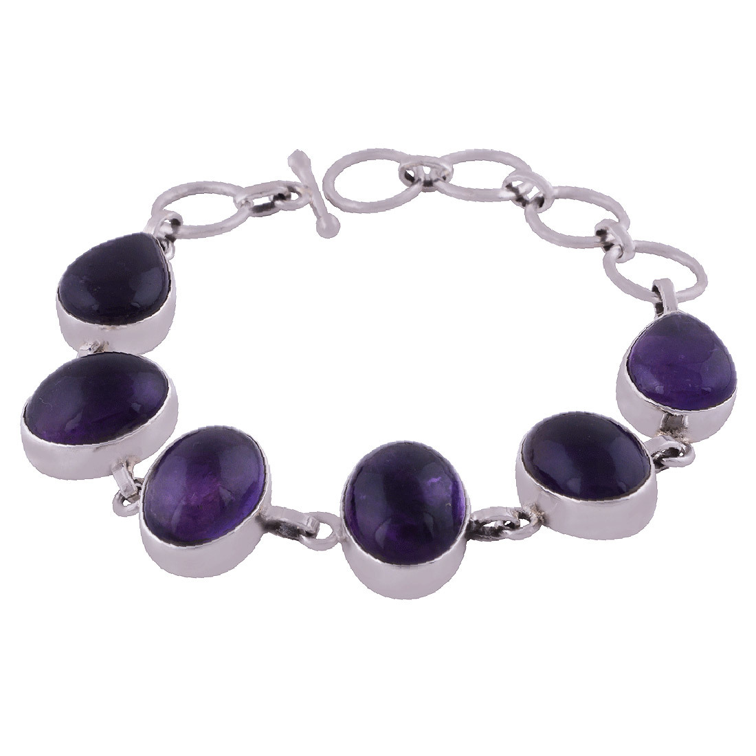 Amethyst Natural Gemstone 925 Sterling Solid Silver Oval/pear Cabochon Handmade Bracelet