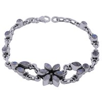 Rainbow Natural Gemstone 925 Sterling Solid Silver Round/marquise Cabochon Handmade Bracelet