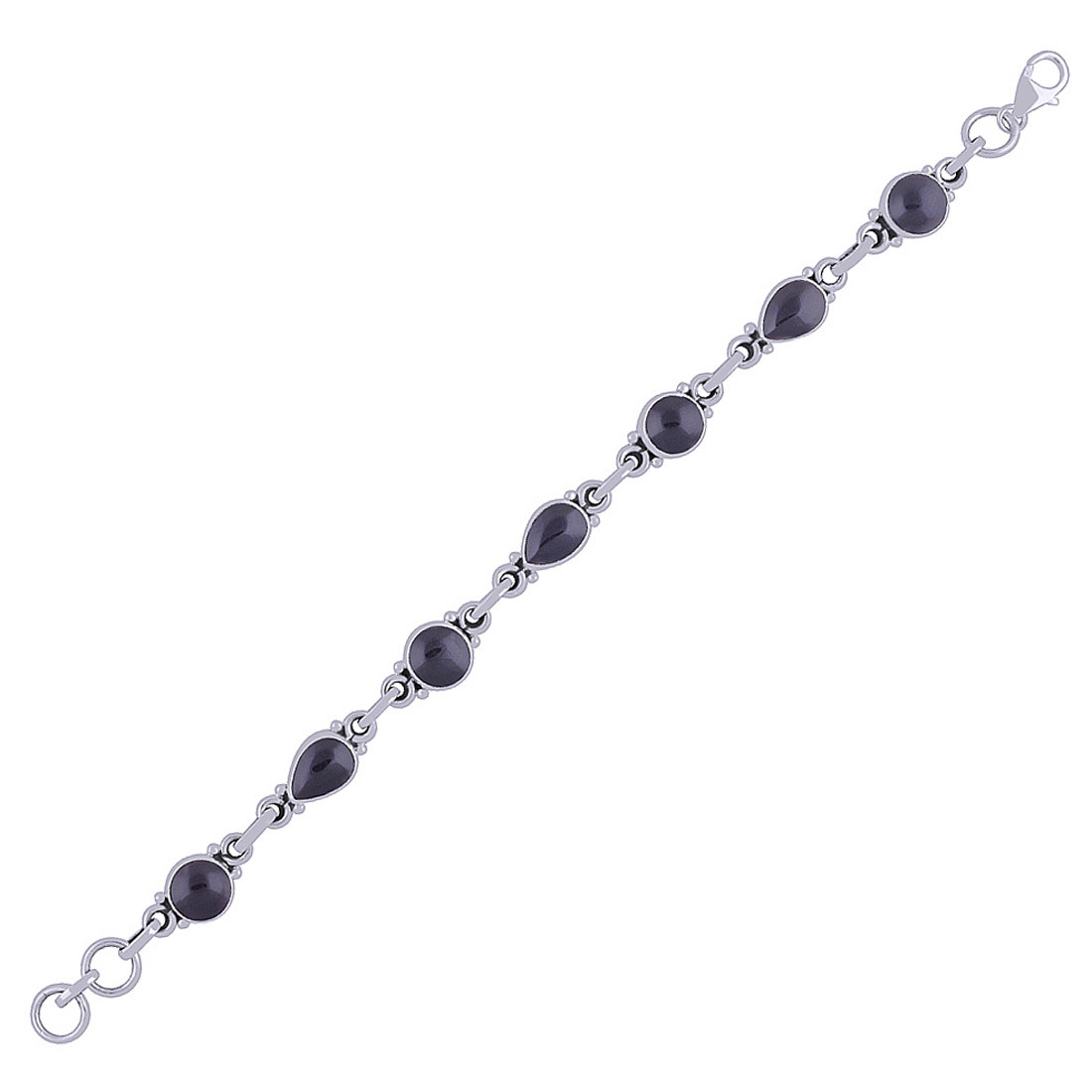 Black Onyx Natural Gemstone 925 Sterling Solid Silver Round/pear Cabochon Handmade Bracelet