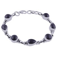 Black Onyx Natural Gemstone 925 Sterling Solid Silver Round/pear Cabochon Handmade Bracelet