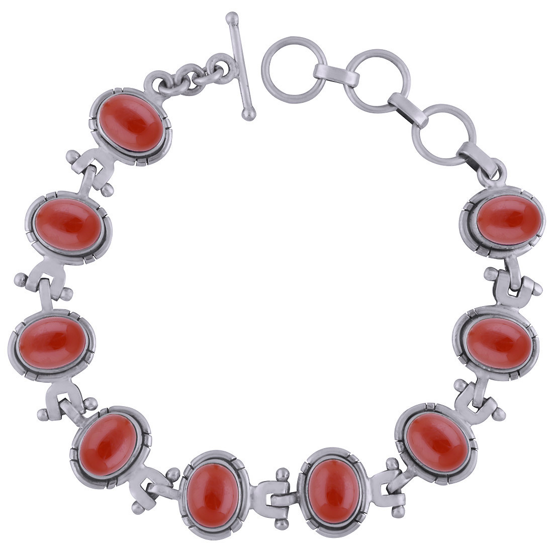Multiple Natural Gemstone 925 Sterling Solid Silver Oval Cabochon Handmade Bracelet