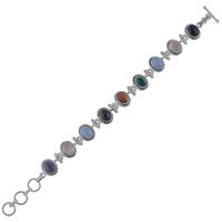Multiple Natural Gemstone 925 Sterling Solid Silver Oval Cabochon Handmade Bracelet
