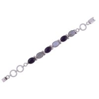 Multiple Natural Gemstone 925 Sterling Solid Silver Oval Cabochon Handmade Bracelet
