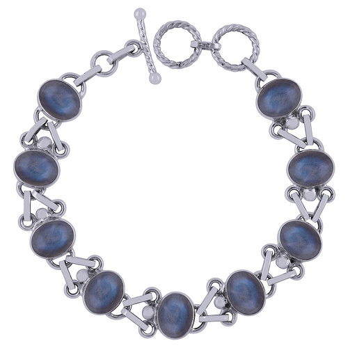 Labradorite Natural Gemstone 925 Sterling Solid Silver Oval Cabochon Handmade Bracelet
