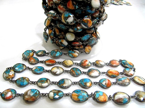 Natural Oyster Copper Turquoise Chain Free shape briolette 10to13mm