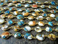 Natural Oyster Copper Turquoise Chain Free shape briolette 10to13mm