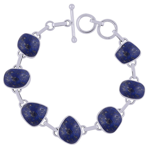 Lapis Natural Gemstone 925 Sterling Solid Silver Irregular Cabochon Handmade Bracelet