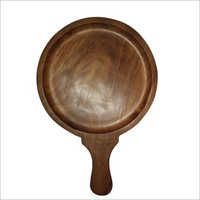 Wooden Sizzler Plate - Wood Material, 12" Size, Round Shape, Brown Color - Durable Wooden Handle, Plain Pattern Design