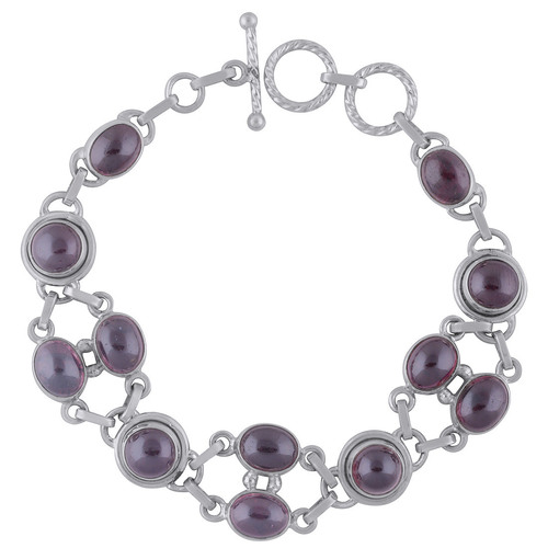 Garnet Natural Gemstone 925 Sterling Solid Silver Round Cabochon Handmade Bracelet