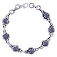 Rainbow Natural Gemstone 925 Sterling Solid Silver Round Cabochon Handmade Bracelet