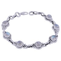 Rainbow Natural Gemstone 925 Sterling Solid Silver Round Cabochon Handmade Bracelet
