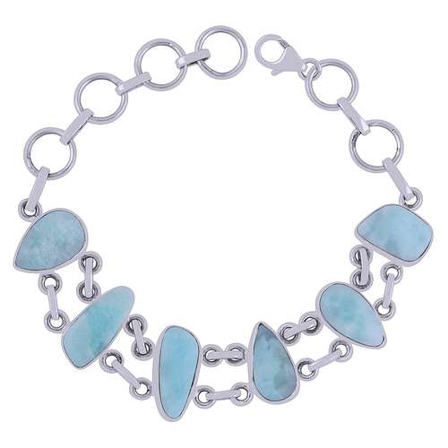 Larimar Natural Gemstone 925 Sterling Solid Silver Irregular Cabochon Handmade Bracelet