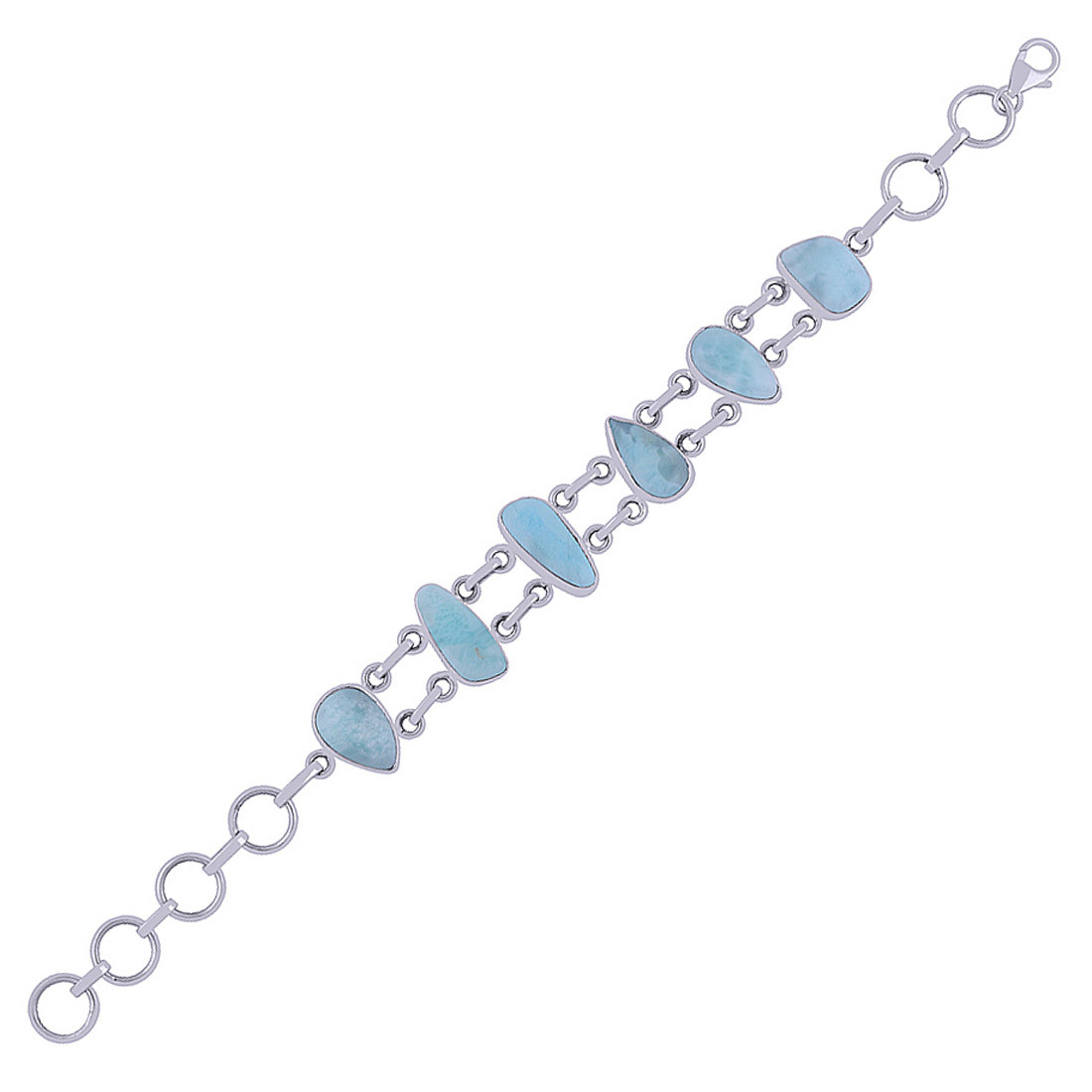 Larimar Natural Gemstone 925 Sterling Solid Silver Irregular Cabochon Handmade Bracelet