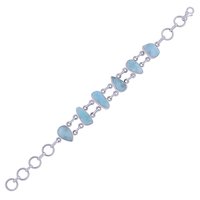 Larimar Natural Gemstone 925 Sterling Solid Silver Irregular Cabochon Handmade Bracelet