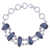 Larimar Natural Gemstone 925 Sterling Solid Silver Irregular Cabochon Handmade Bracelet