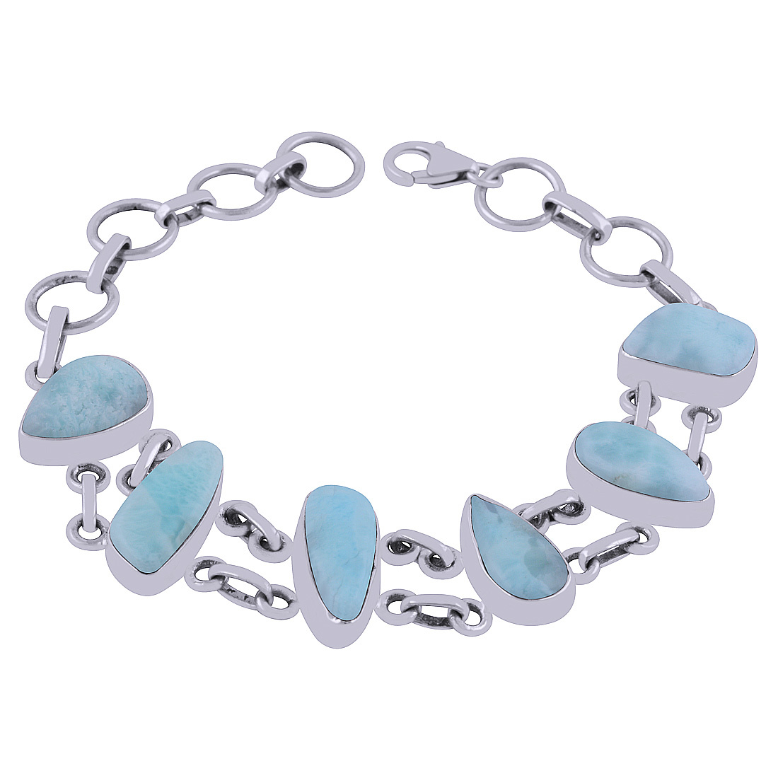 Larimar Natural Gemstone 925 Sterling Solid Silver Irregular Cabochon Handmade Bracelet