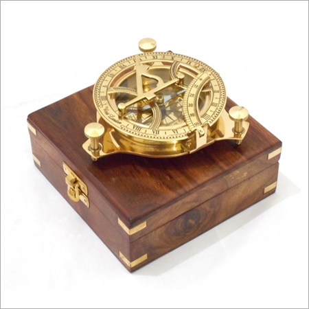 Captain antique nautical Brass Sundial Compass with Hardwood Wooden Box