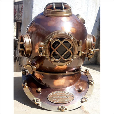 Nautical US Navy Mark V Solid Shiny Brass & Copper Divers Diving Helmet