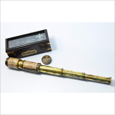 Solid Brass Nautical Telescope Desktop Decor - Handmade Style Alidade Compass
