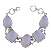 Amethyst Natural Gemstone 925 Sterling Solid Silver Multiple Shape Cabochon Handmade Bracelet