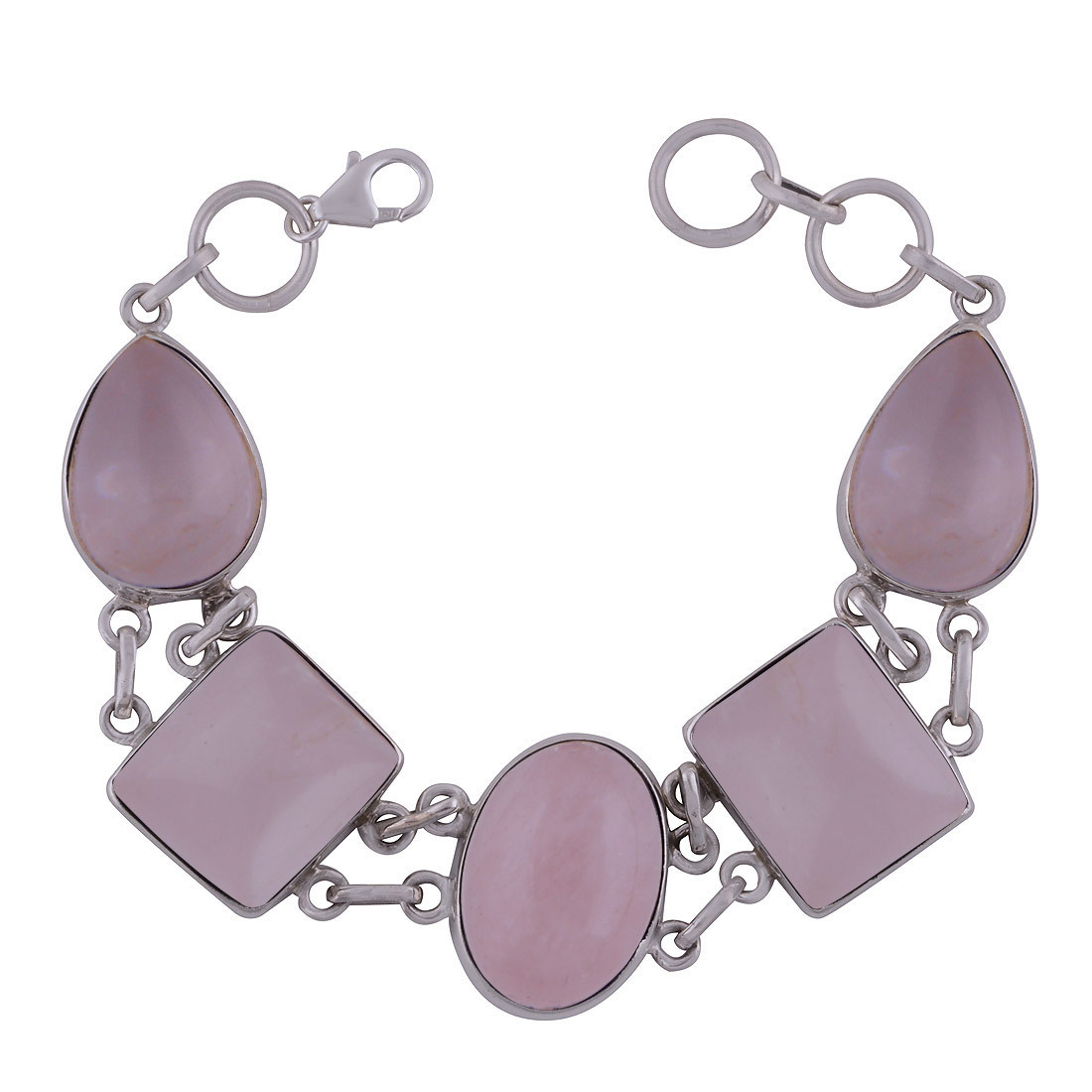 Amethyst Natural Gemstone 925 Sterling Solid Silver Multiple Shape Cabochon Handmade Bracelet